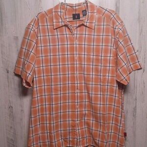Levis Medium Orange Plaid Button Up Short Sleeve Shirt
